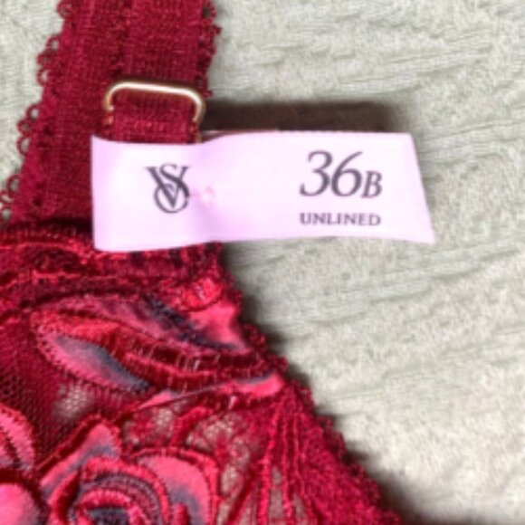 Victoria's Secret Very Sexy Red Rose Embroidery Unlined Demi Bra 36B Thong M Set - Picture 10 of 16